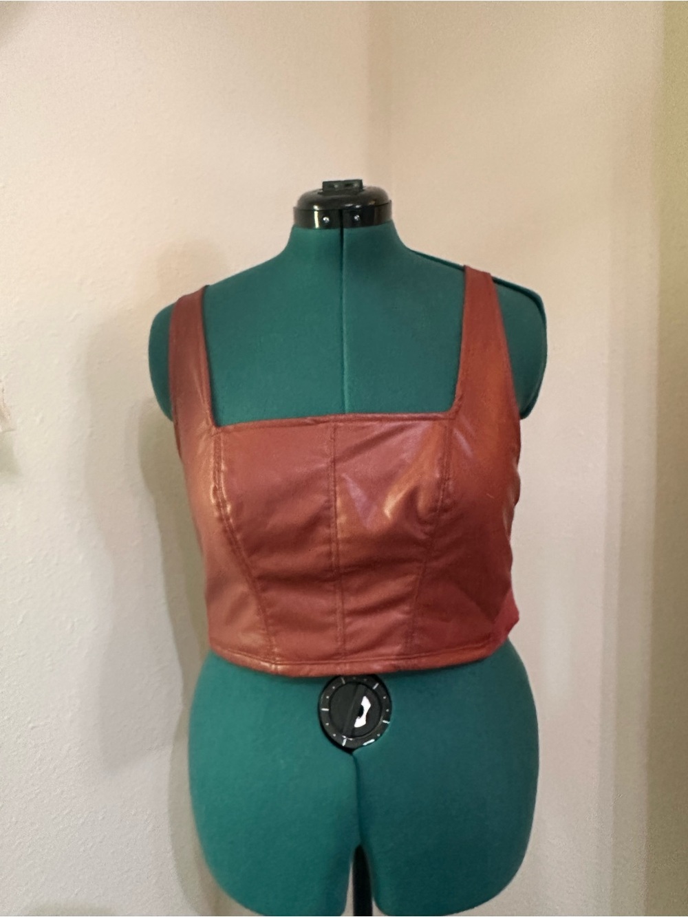Free People Chestnut Faux Leather Cropped Tank